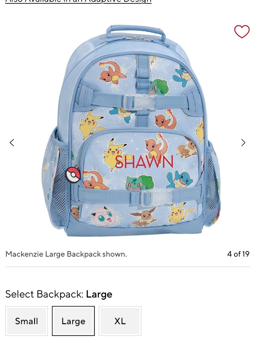 Pottery Barn Kids Light Blue Pokémon Mackenzie Backpack with Name
